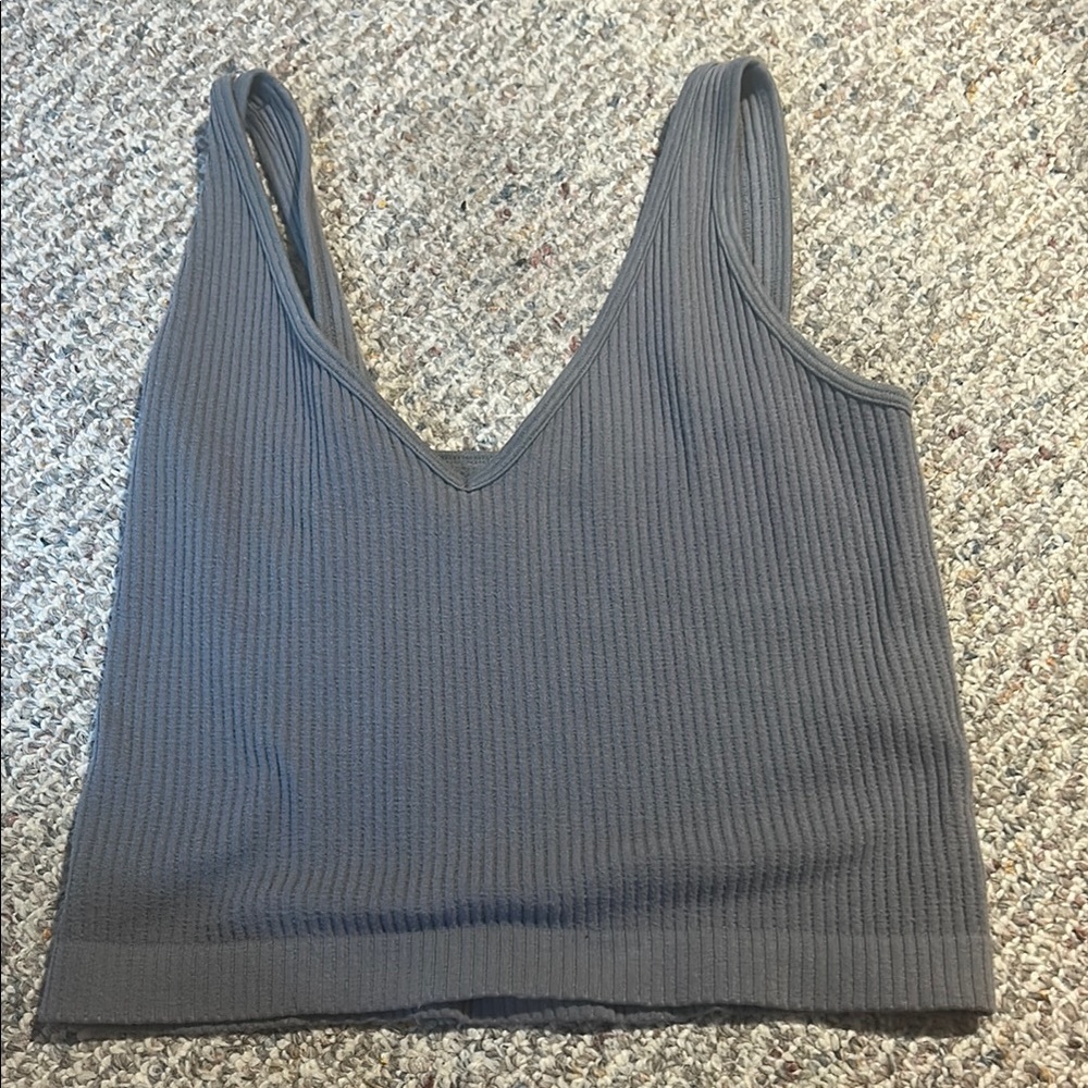 Gray Ribbed Women's Top